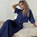 Short Sleeved Polka Dot Wide Leg Pajamas Set