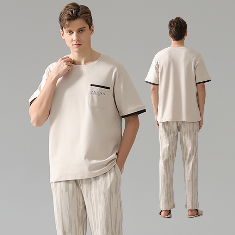 Pure Cotton Apricot Short Sleeved Men's Pajamas Set