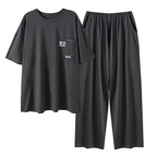 Short Sleeved Black Men's Cotton Pajamas Set