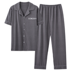 Gray Plaid Short Sleeved Top And Trousers Men's Pajamas Set