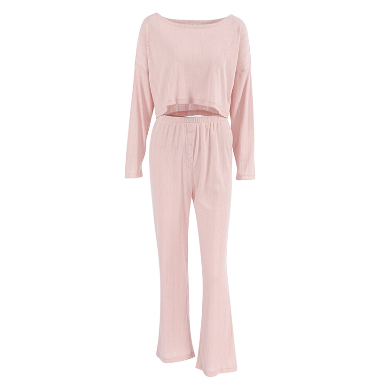 Round Neck 2 Piece Wide Leg Loose Fitting Pajama Set