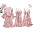 4 Piece Pink Silk Nightgown With Cover Up & Short Set