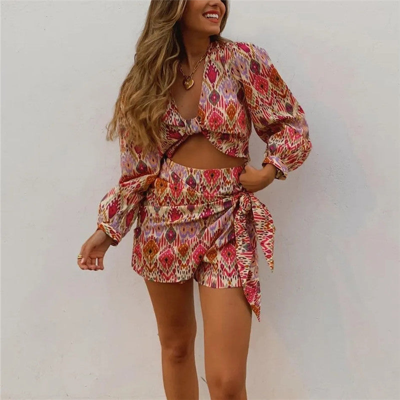 Print Skirt Shorts Set