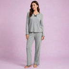 V Neck Striped Winter Pajamas Set for Women