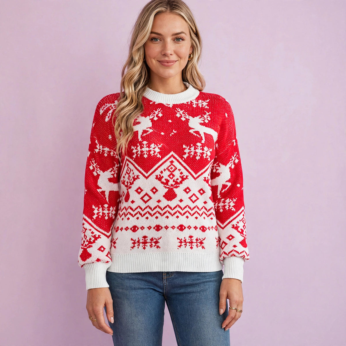 Christmas Deer Pattern Long-Sleeved Pullover Sweater