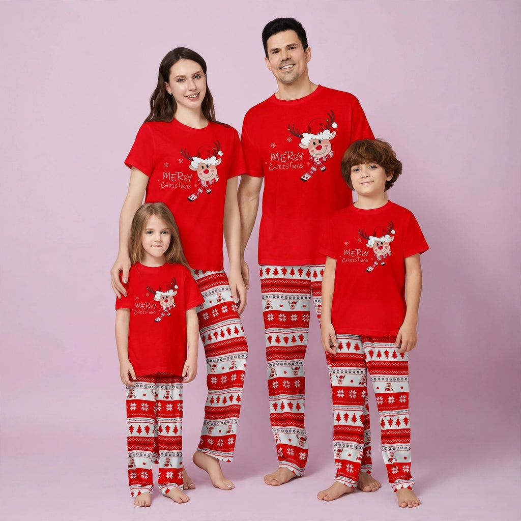 Deer Print short-sleeved Matching Christmas Pajamas Set