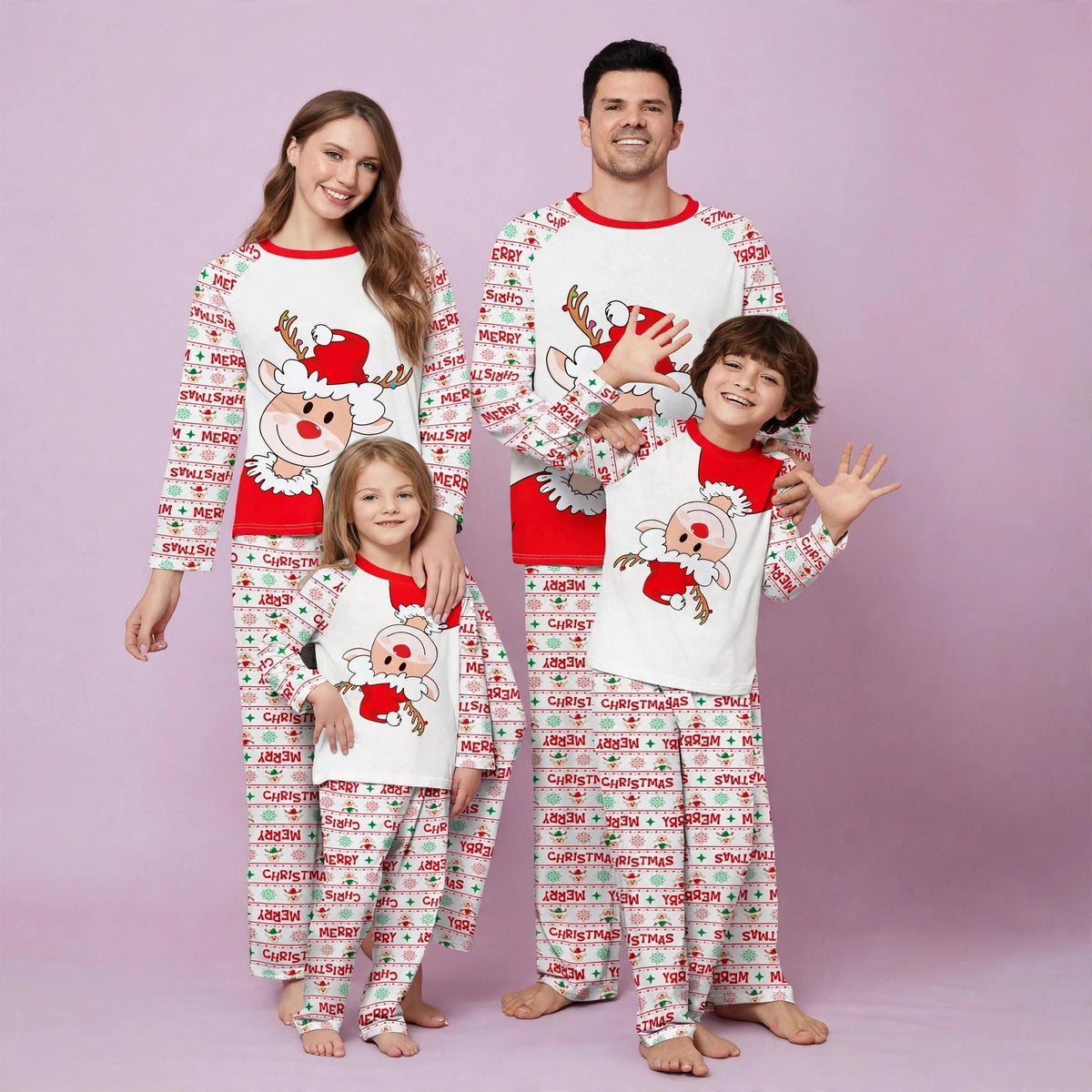 Christmas deer print parent-child matching pajamas set