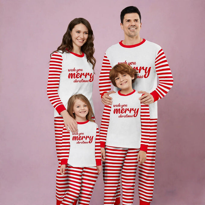 striped red and white Matching Christmas Family Pajamas Set