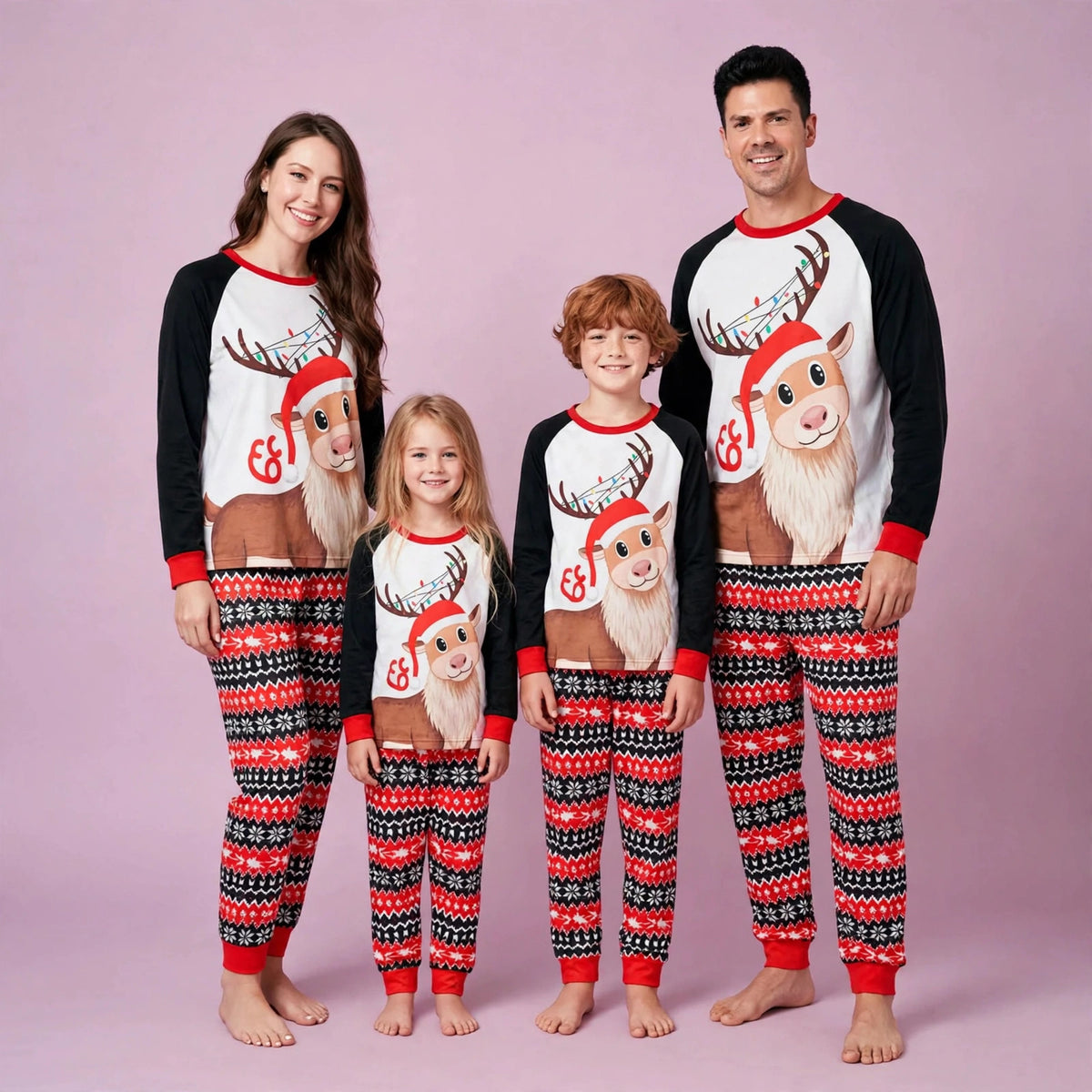 Christmas parent-child round neck long sleeve deer print pajamas set