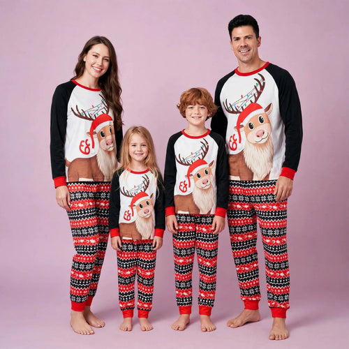 Christmas parent-child round neck long sleeve deer print pajamas set