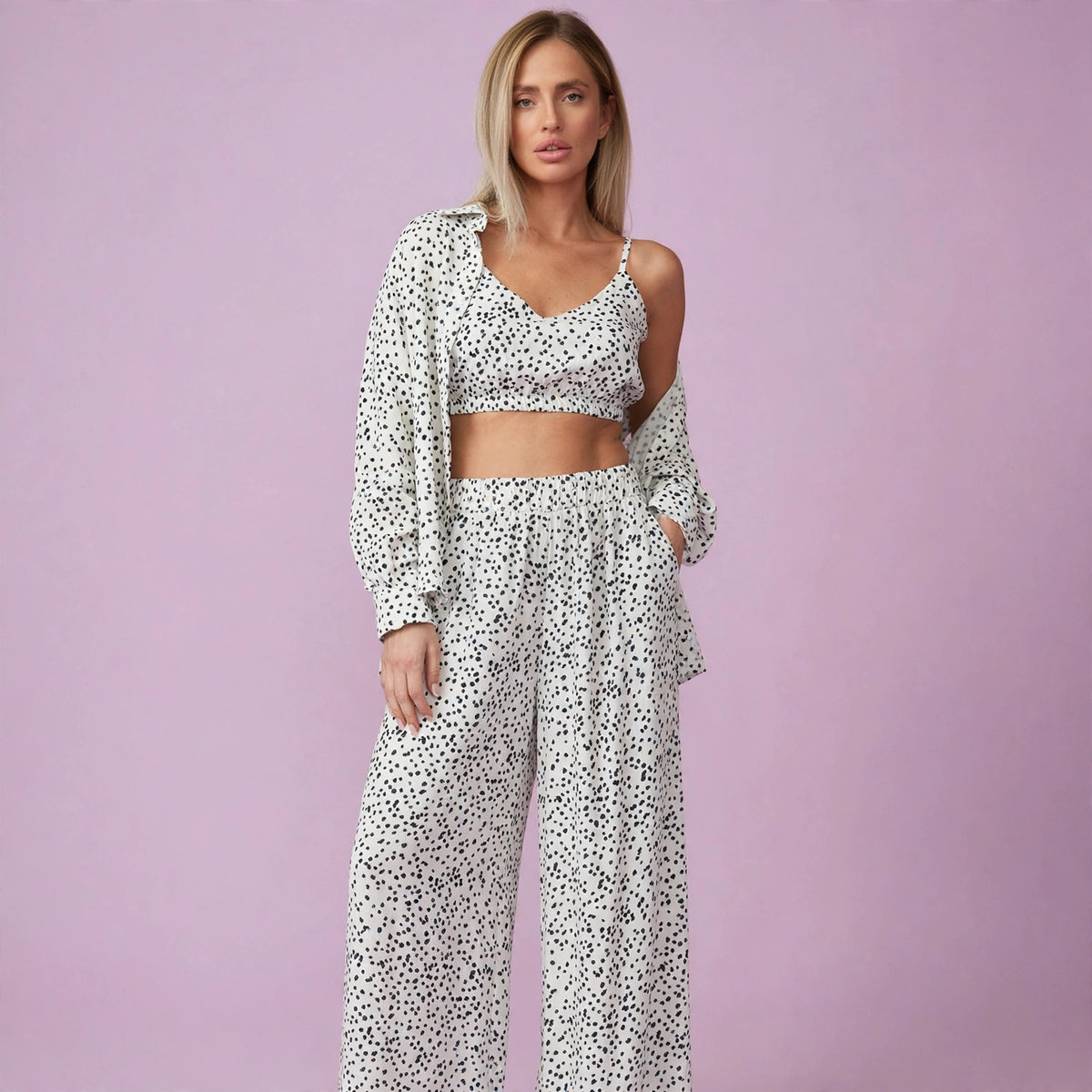Three Pcs Wide Leg Pajamas Set