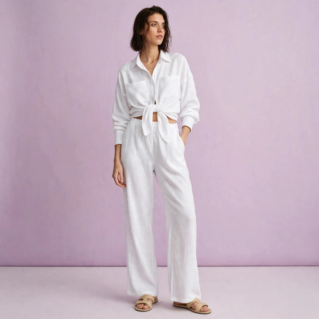 Double Layered Cotton Shirt Pajamas Set