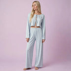 Striped Wide Leg Lace Up Pajama Set