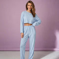 Round Neck 2 Piece Wide Leg Loose Fitting Pajama Set