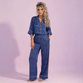 Short Sleeved Polka Dot Wide Leg Pajamas Set