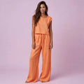 Orange Color Pure Cotton Wide Leg Sleeveless Pajamas Set