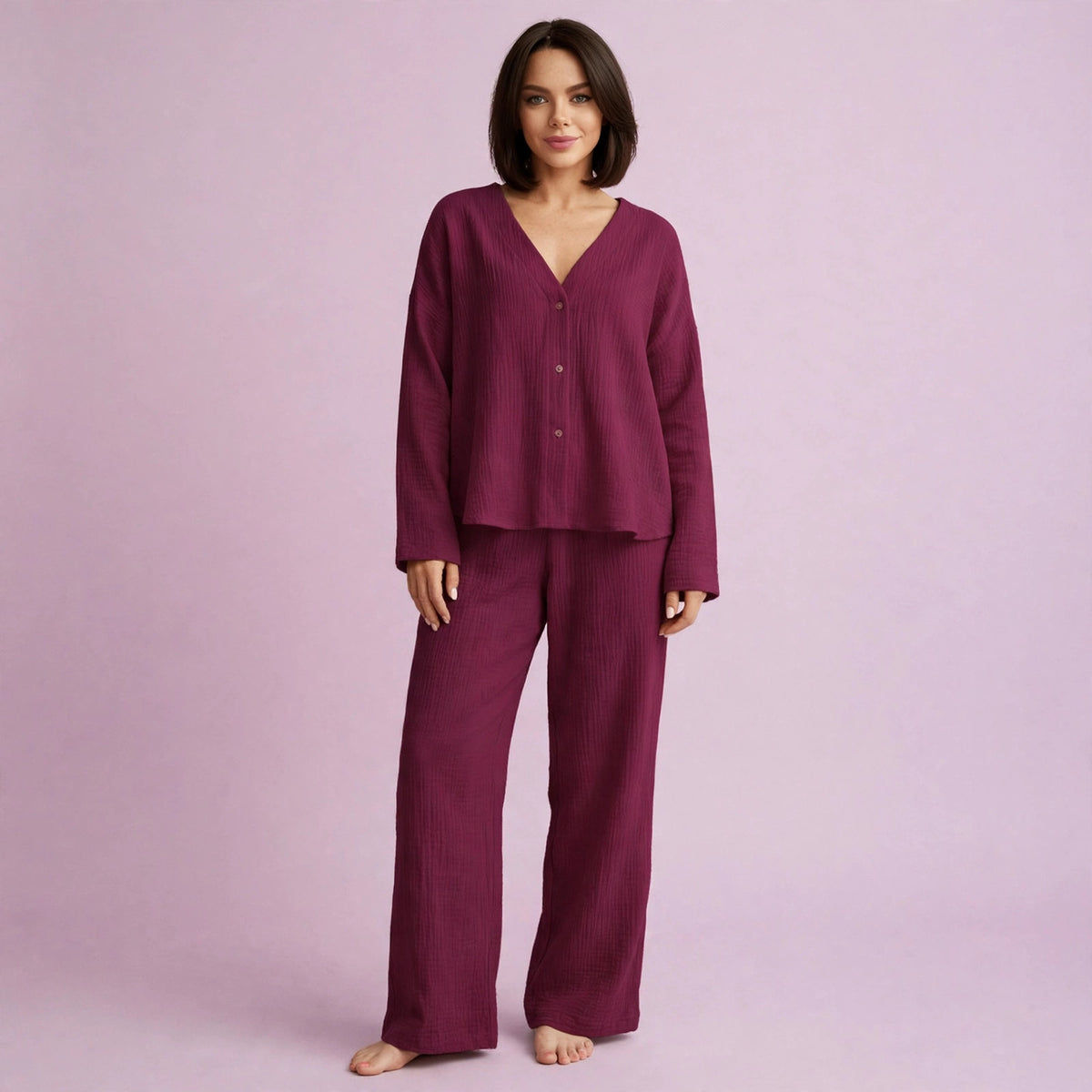 Two Piece Pure Cotton Wide Leg Pajamas Set