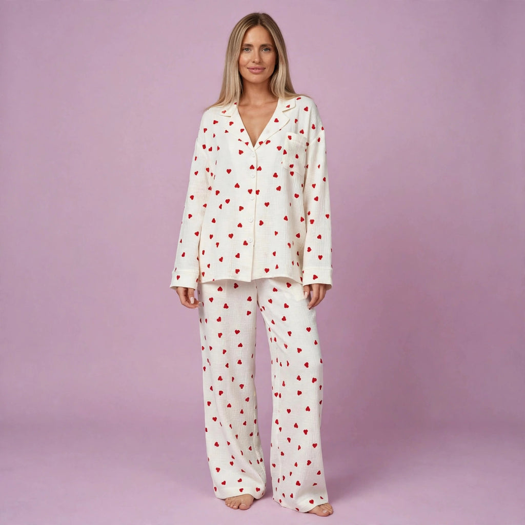 Love Print Pure Cotton Wide Leg Pajamas Set