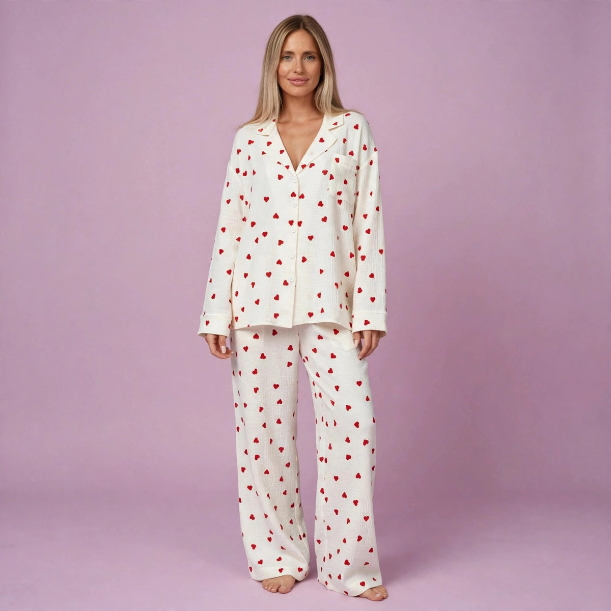Love Print Pure Cotton Wide Leg Pajamas Set