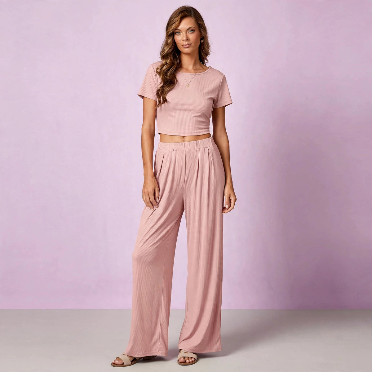Wide Leg Pajamas With Matching Short Sleeve Top