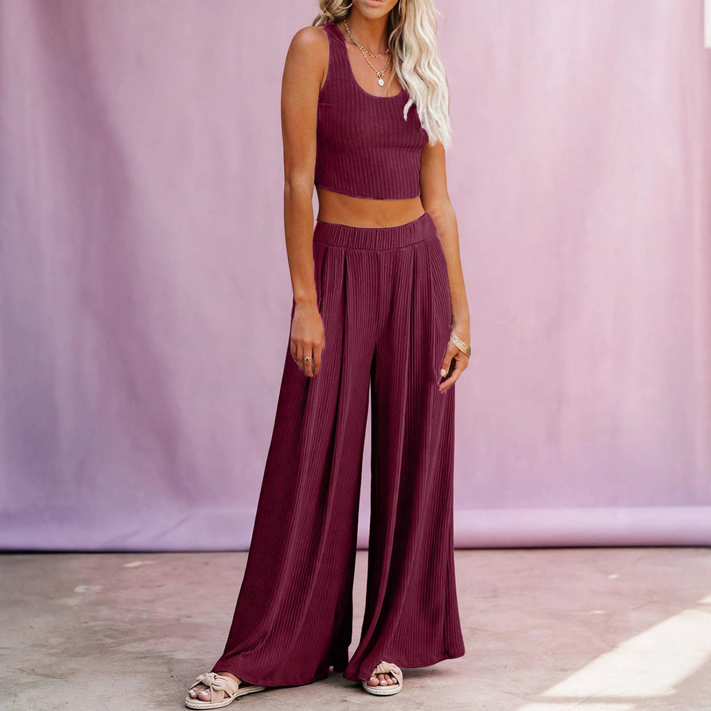 Wide Leg Pajamas with Matching Sleeveless Top