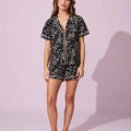 Black Cotton Heart Print Shorts Set