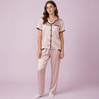 Champagne Lace Border Short Sleeve Pajamas Set