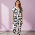 Black Rose Printed Short Sleeve Pajamas Set