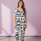 Black Rose Printed Short Sleeve Pajamas Set