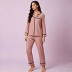 Peach Solid Color Cotton Pajamas Set