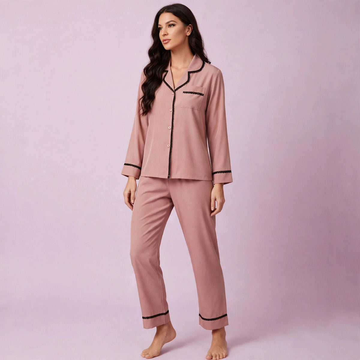 Peach Solid Color Cotton Pajamas Set