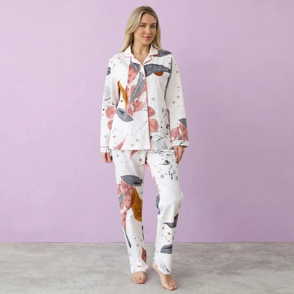 Cotton Printed Long Sleeved Women's Pajamas Set
