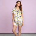 Silk Lemon Print Short Sleeves Pajamas Set