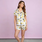 Silk Lemon Print Short Sleeves Pajamas Set