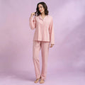 Pure Cotton Solid Color Cardigan Pajamas Set For Women