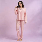 Pure Cotton Solid Color Cardigan Pajamas Set For Women