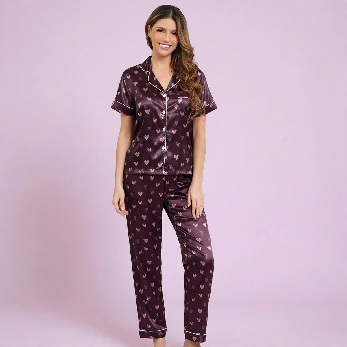 Purple Love Silk Pajamas Set