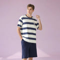 Men's Blue Stripe Shots Cotton Pajamas Set