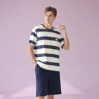 Men's Blue Stripe Shots Cotton Pajamas Set