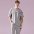 Round Neck Short Sleeved Light Gray Men's Pajamas Set