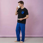 Blue Check Men's Pajamas Short Sleeve Loungewear Set