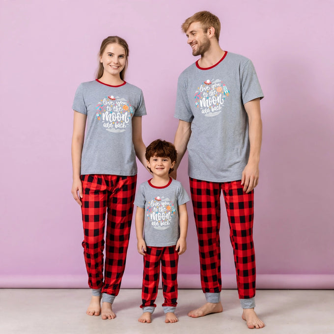 Moon and Back O Neck Matching Family Pajama Set
