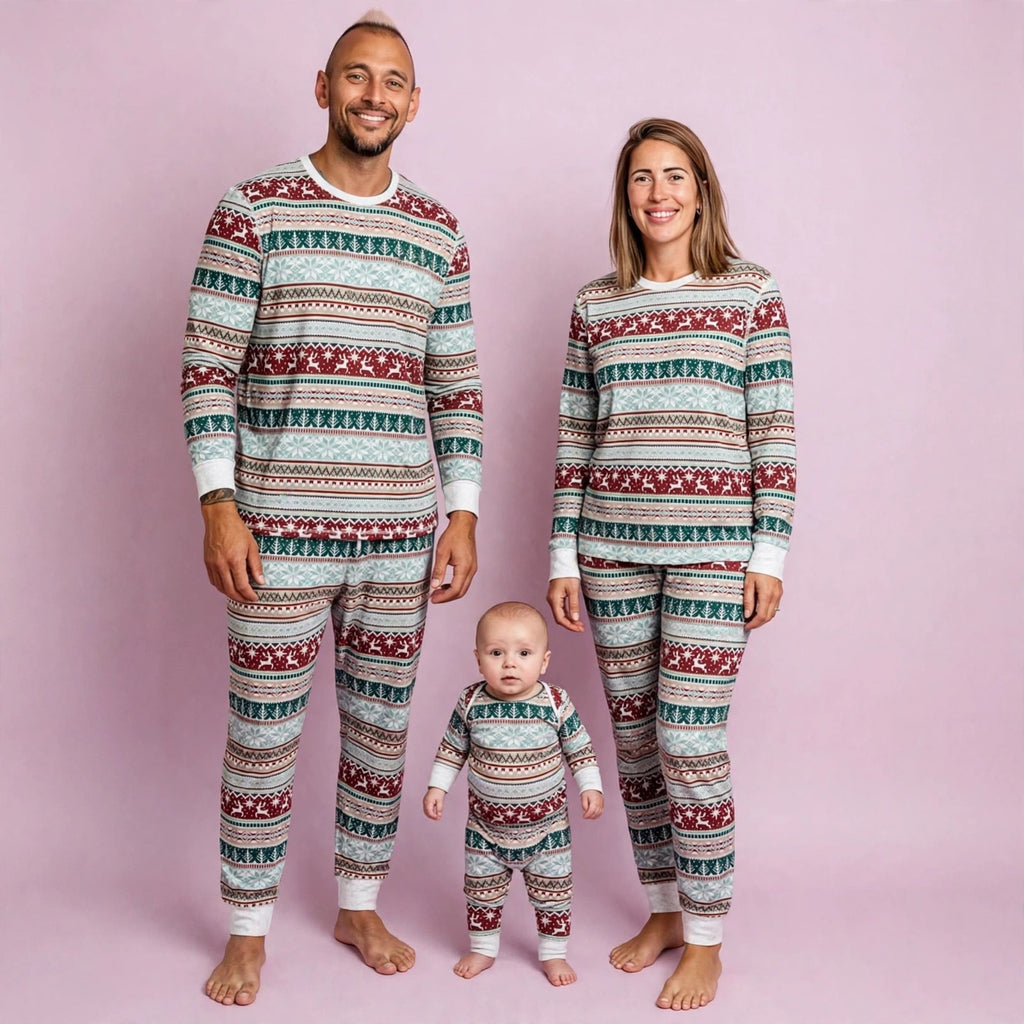 Round Neck Elegant Matching Christmas Pajamas Set