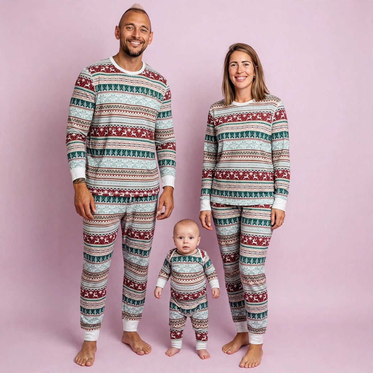 Round Neck Elegant Matching Christmas Pajamas Set