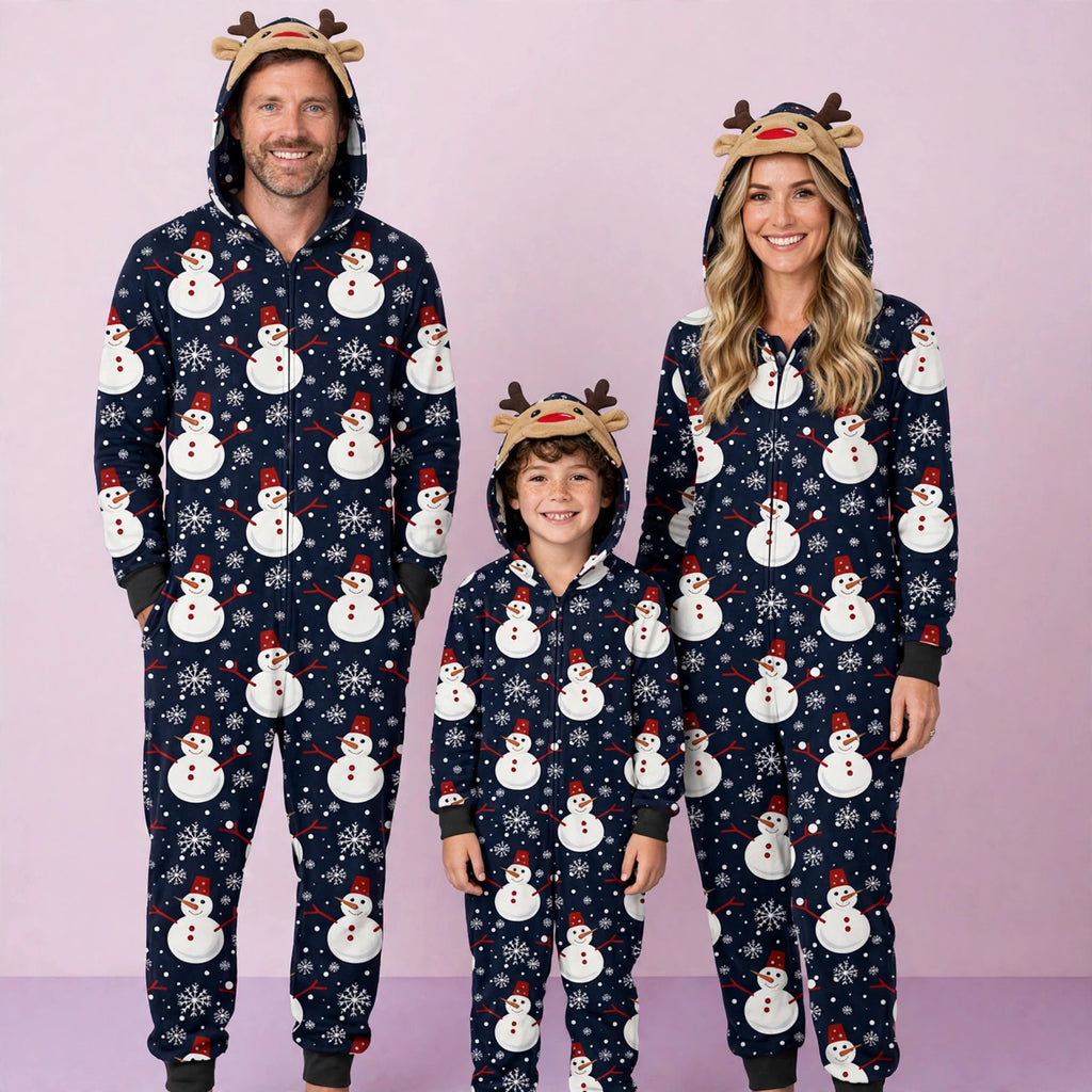 Snowman and Snowflake Jumpsuit with hoodie Matching family Christmas Pajama Set