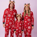Snowflake in Red Jumpsuit with hoodie Matching family Christmas Pajama Set