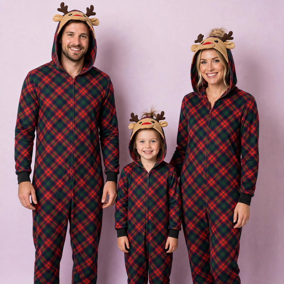 Plaid Jumpsuit with hoodie Matching family Christmas Pajama Set
