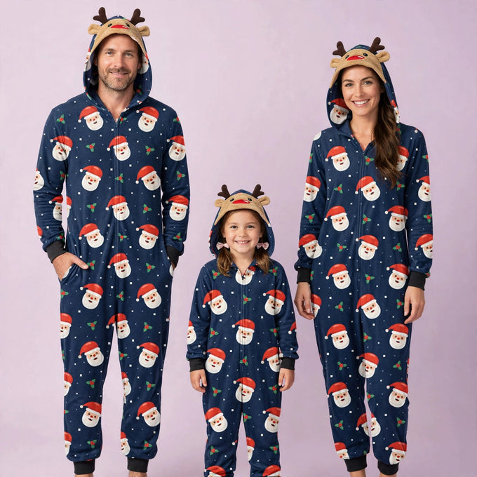 Santa Jumpsuit with hoodie Matching family Christmas Pajama Set