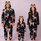 Reindeer Print Jumpsuit with hoodie Matching family Christmas Pajama Set