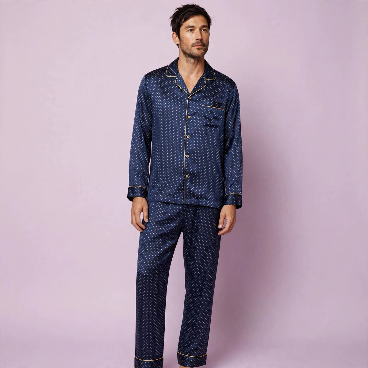 Men Silk Printed Pajamas Set